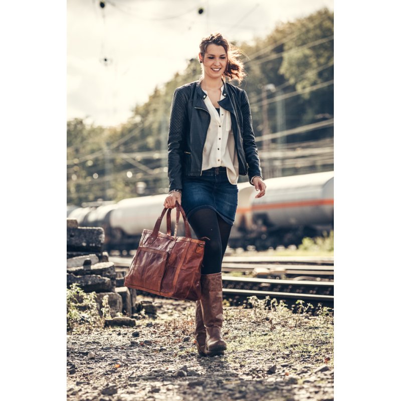 PRIDE&SOUL leather handbag ROYAL 'T', genuine leather, brown